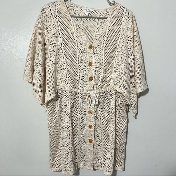 Ava James Other - Ava James Crochet Kimono Dress Swim Cover Sz L